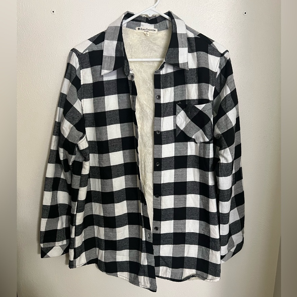 RIAH FASHION Classic Faux Fur Lined‎ Buffalo Check Lightweight Jacket Wms Sz XL